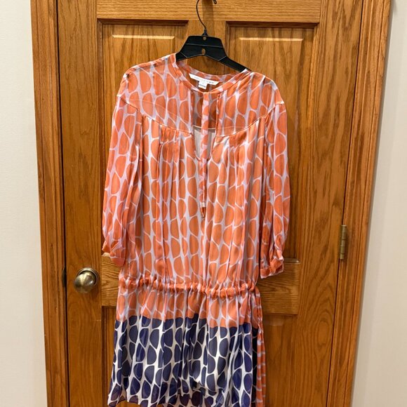 Diane von Furstenberg Desma Keyhole Neck Blouson Silk Chiffon Mini Dress Size 12 - Picture 3 of 8